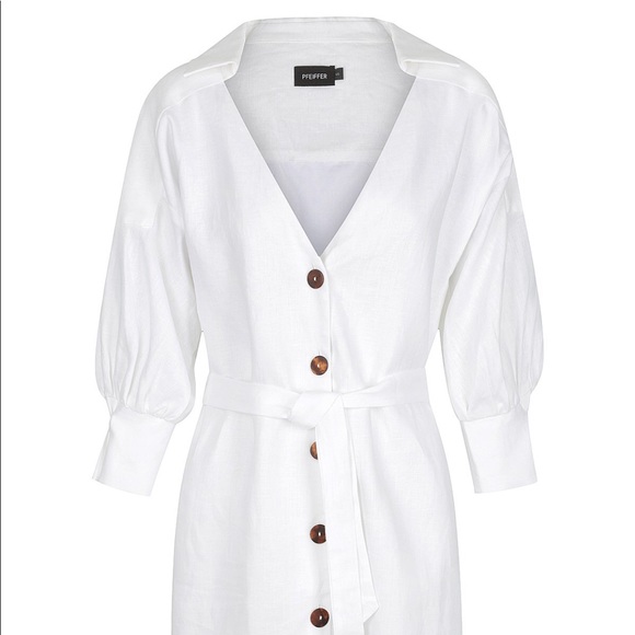 PFEIFFER Dresses & Skirts - White Linen Shirt Dress